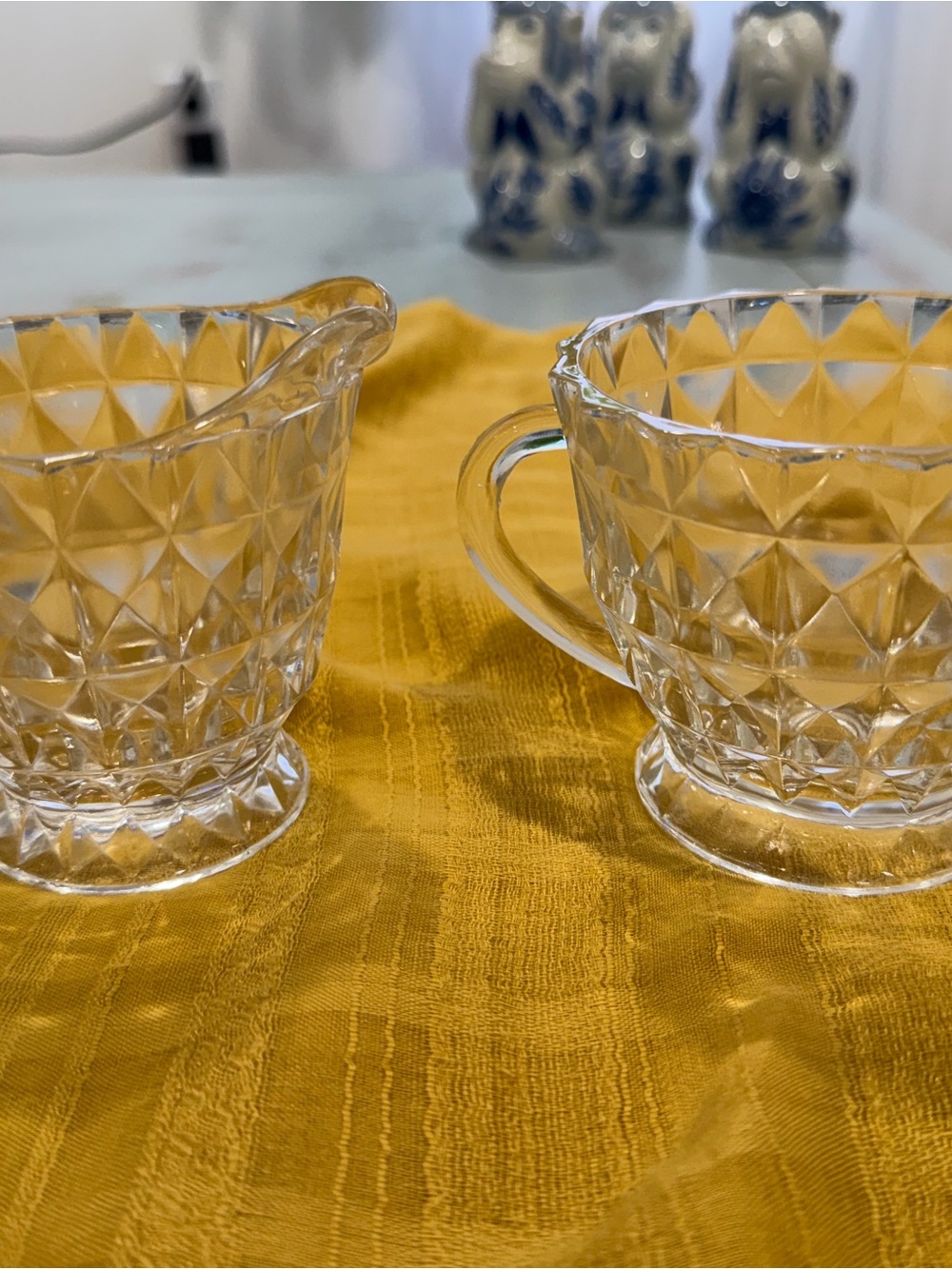 Vintage Cut Glass Creamer and Sugar Set - Clear Glass